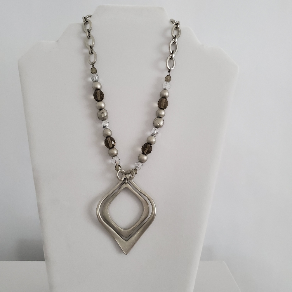 Silver toned modern abstract pendant necklace